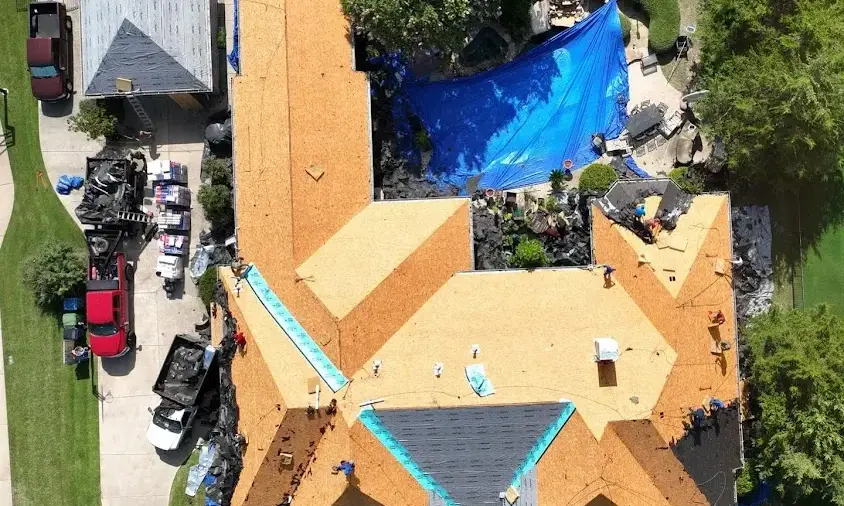 Professional Storm Damage Roof Repair being performed in Green Lake